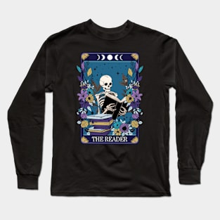 Book The Reader skeleton tarot shirt for book lover bookish fortune teller tarot card librarian Long Sleeve T-Shirt